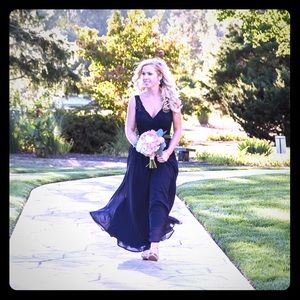 🛑SALE! Mori Lee Navy Lace Bodice Dress, 8, EUC🌟